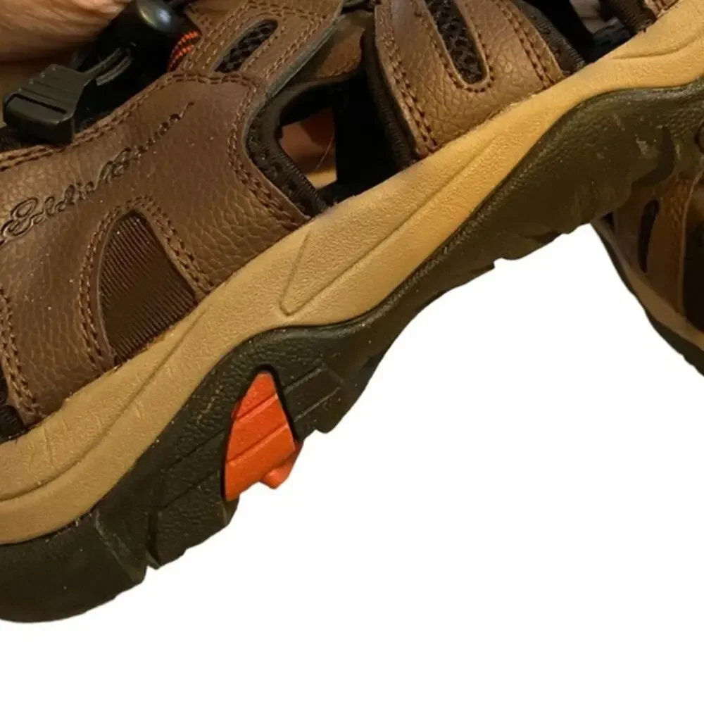 Eddie Bauer Troy Sandals Men’s Size 9 Toe Bump Bungee Brown Cinch Hiking Walking